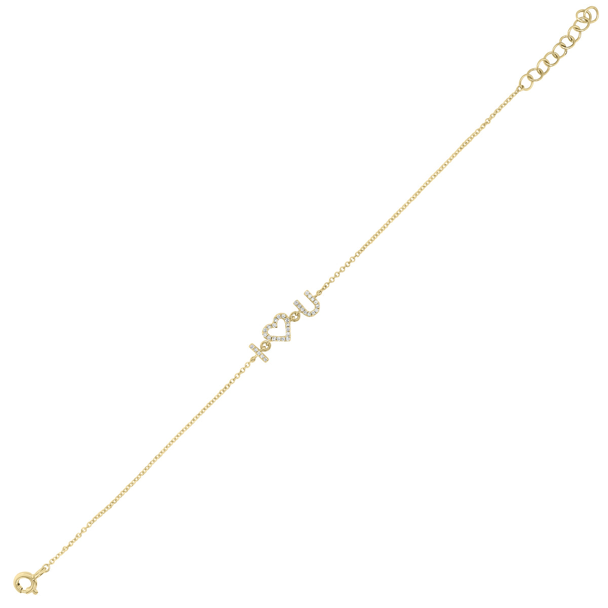 Diamond “I <3 You” Bracelet - 14K yellow gold weighing 1.23 grams - 33 round diamonds totaling 0.08 carats