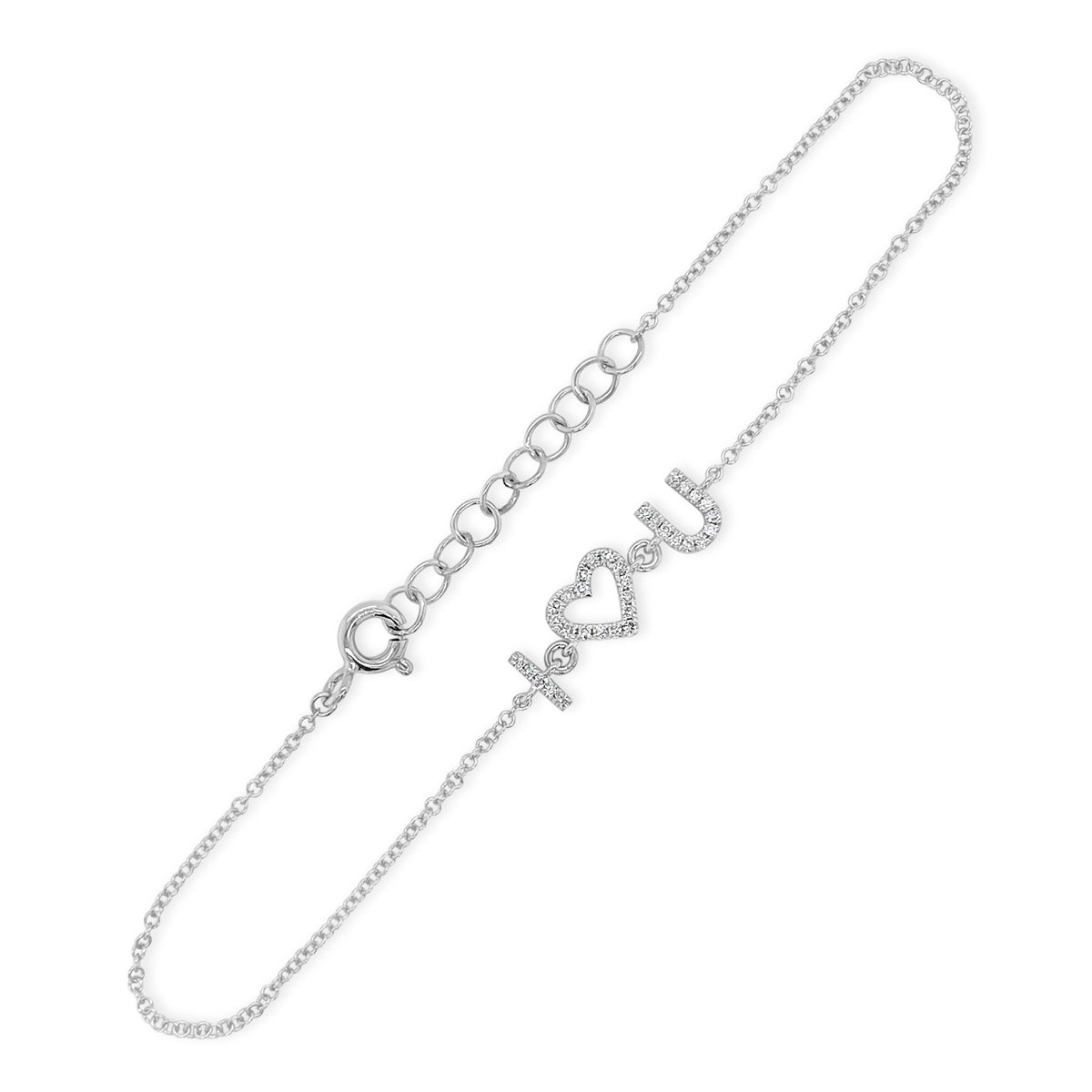 Diamond “I <3 You” Bracelet - 14K white gold weighing 1.23 grams - 33 round diamonds totaling 0.08 carats