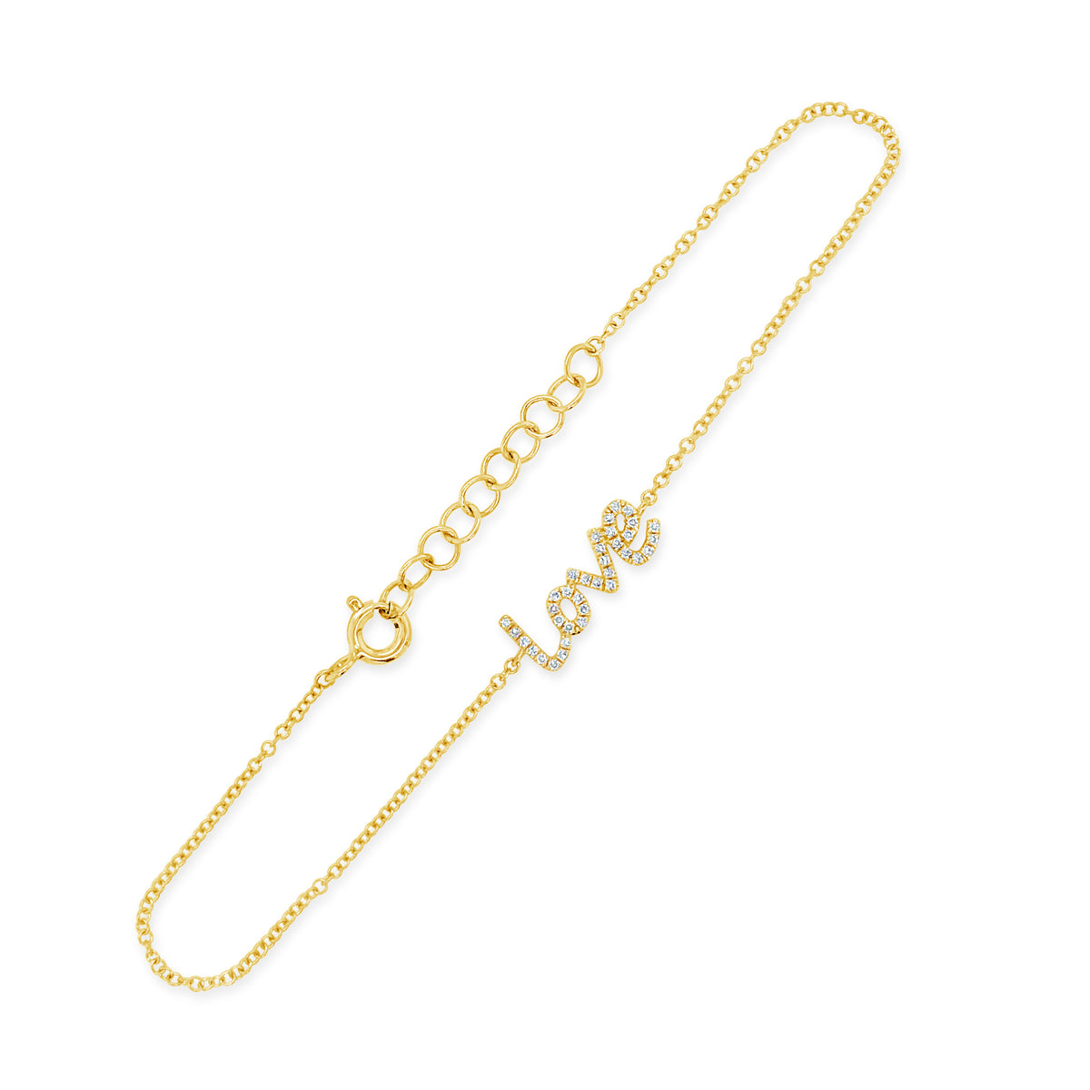 Diamond “Love” Bracelet- 14K gold weighing 1.11 grams - 36 round diamonds totaling 0.08 carats