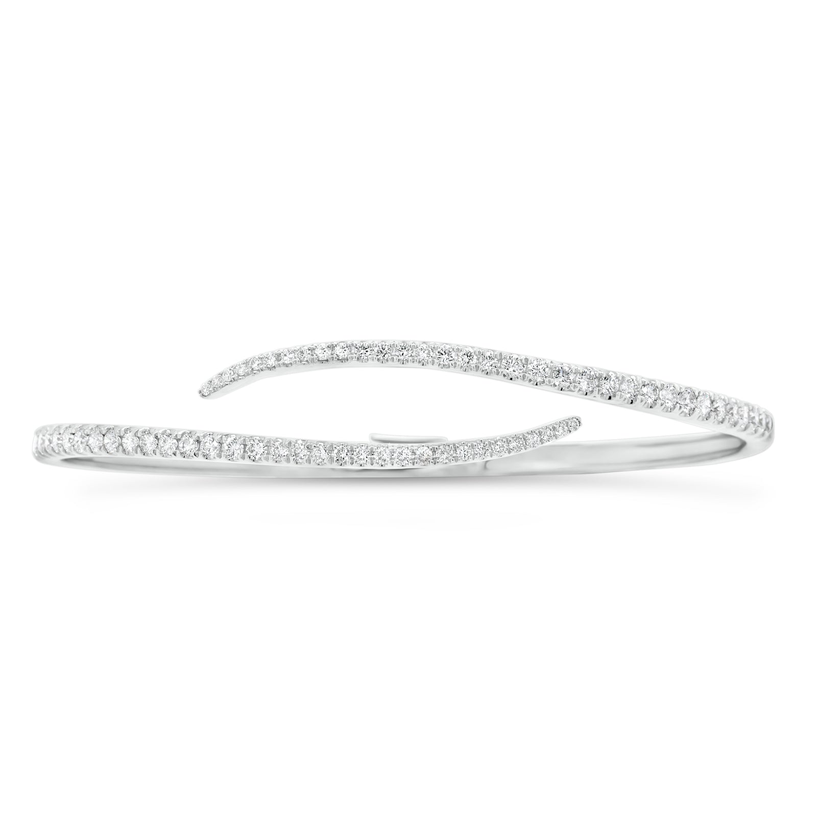 Diamond Slim Bypass Bracelet - 14 kt white gold weighing 6.73 grams - 66 round diamonds totaling 0.98 carats