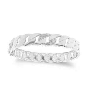 Pave Diamond Chain Link Bangle Bracelet  - 14K gold weighing 17.77 grams  - 66 round diamonds totaling 0.15 carats