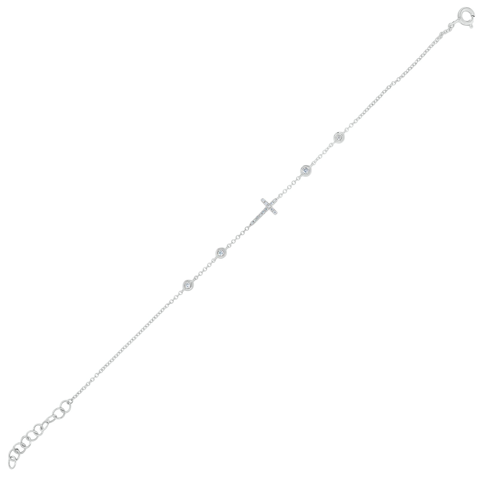 Diamond Cross Chain Bracelet - 14K yellow gold weighing 1.21 grams - 17 round diamonds totaling 0.10 carats