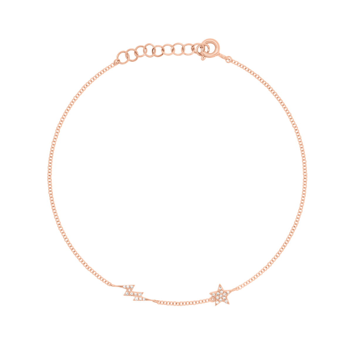 Diamond Star and Lightning Bolt Fashion Bracelet - 14K gold weighing 1.02 grams - 23 round diamonds totaling 0.06 carats.