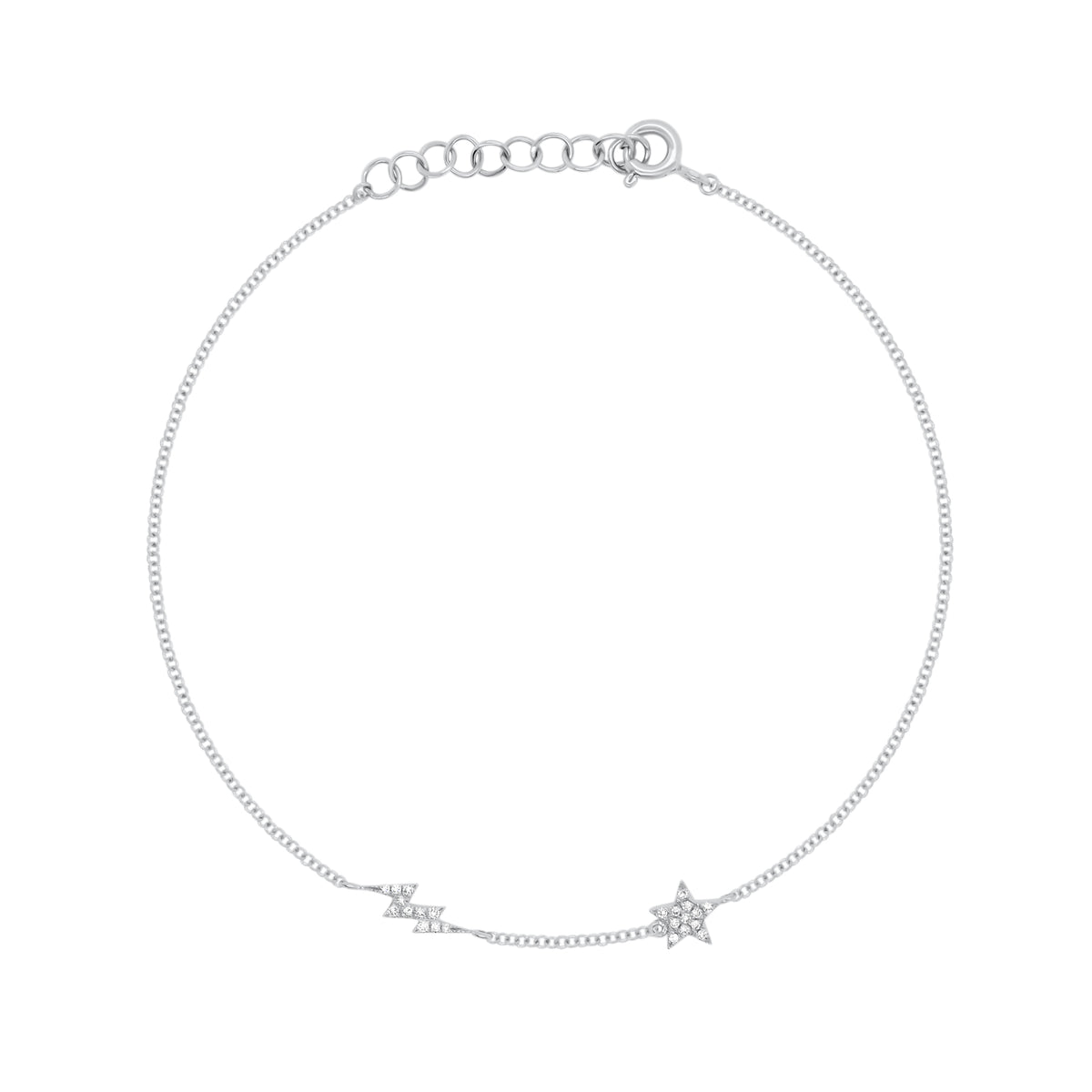 Diamond Star and Lightning Bolt Fashion Bracelet - 14K gold weighing 1.02 grams - 23 round diamonds totaling 0.06 carats.