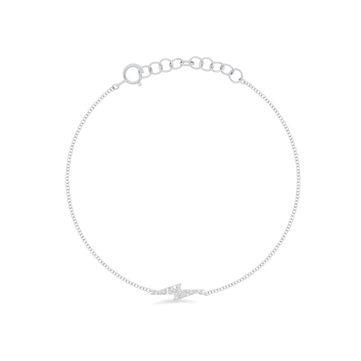 Diamond Lightning Bolt Fashion Bracelet - 14K white gold weighing 1.18 grams - 22 round diamonds totaling 0.06 carats.