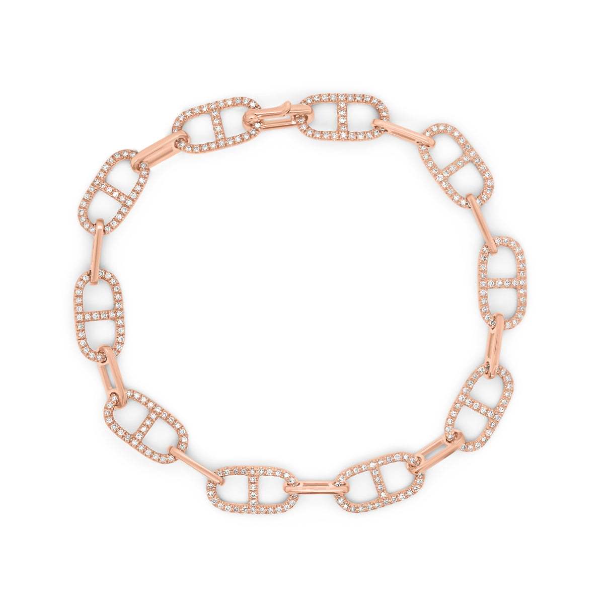 Diamond Tri-Link Bracelet - 14K rose gold weighing 5.64 grams - 300 round diamonds totaling 0.73 carats
