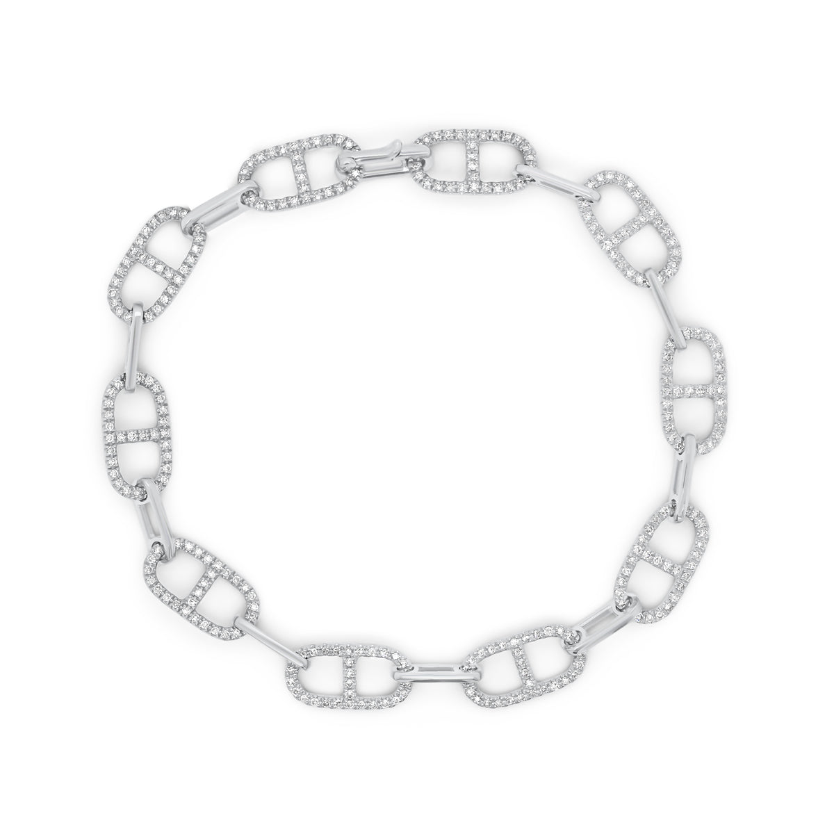Diamond Tri-Link Bracelet - 14K white gold weighing 5.64 grams - 300 round diamonds totaling 0.73 carats