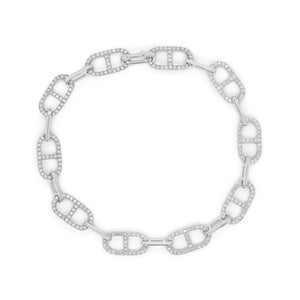 Diamond Tri-Link Bracelet - 14K white gold weighing 5.64 grams - 300 round diamonds totaling 0.73 carats