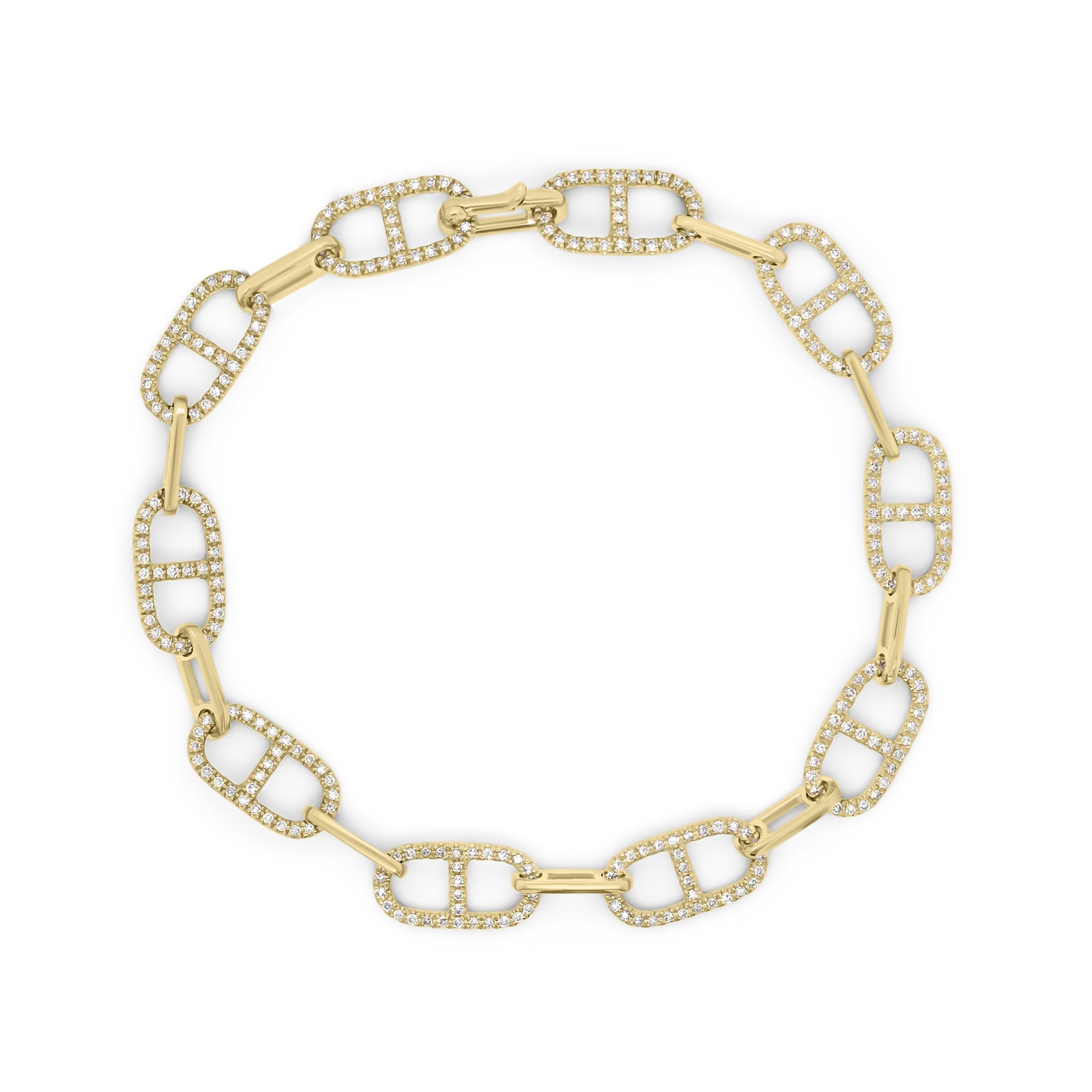 Diamond Tri-Link Bracelet - 14K yellow gold weighing 5.64 grams - 300 round diamonds totaling 0.73 carats