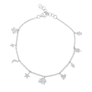 Diamond Lucky Charms Bracelet - 14K white gold weighing 2.81 grams - 37 round diamonds totaling 0.10 carats