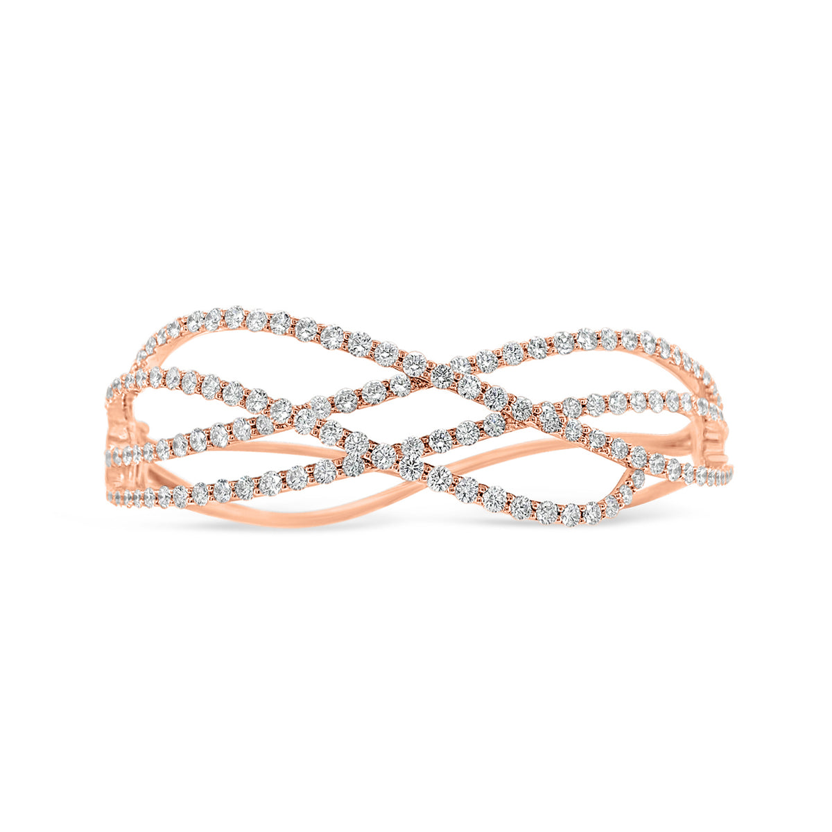 Diamond Open Crossover Bangle - 18K rose gold weighing 23.96 grams - 135 round diamonds totaling 4.04 carats