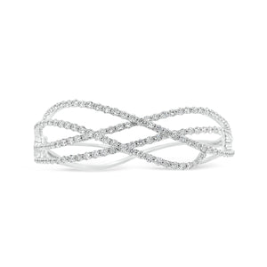 Diamond Open Crossover Bangle - 18K white gold weighing 23.96 grams - 135 round diamonds totaling 4.04 carats