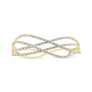 Diamond Open Crossover Bangle - 18K yellow gold weighing 23.96 grams - 135 round diamonds totaling 4.04 carats