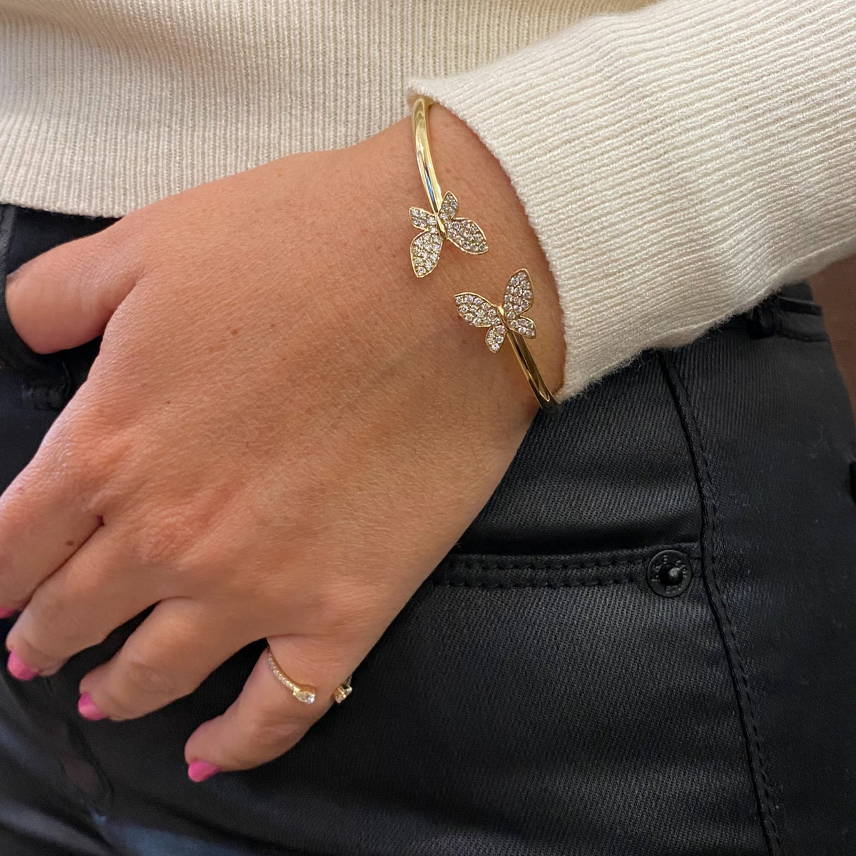 Butterfly Pave Set Diamond Cuff - 14K gold weighing 7.29 grams  - 68 round, pave diamonds weighing 0.62 carats