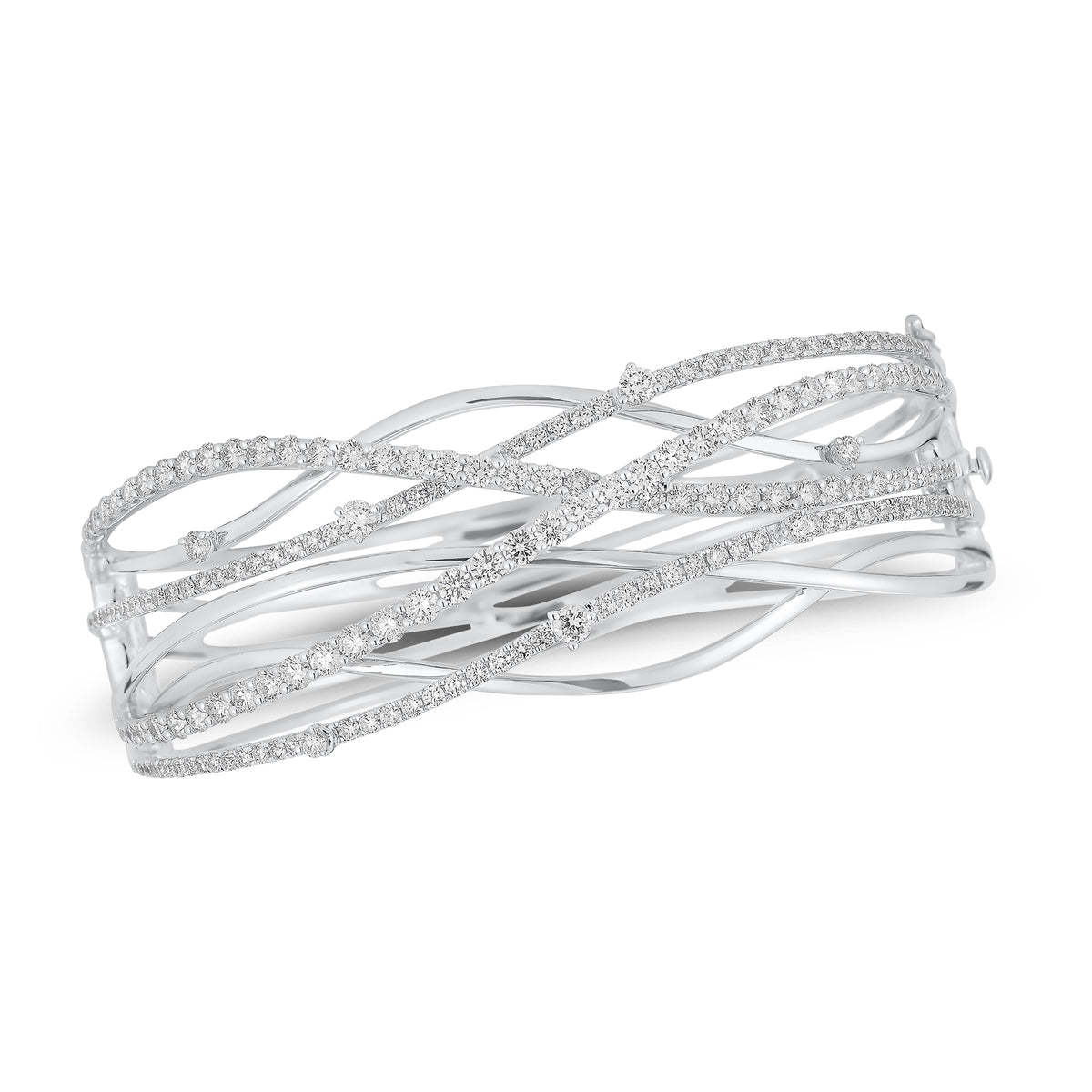Diamond Wave Bangle - 18K white gold weighing 36.72 grams  - 49 round diamonds weighing 2.32 carats  - 126 round diamonds weighing 2.10 carats