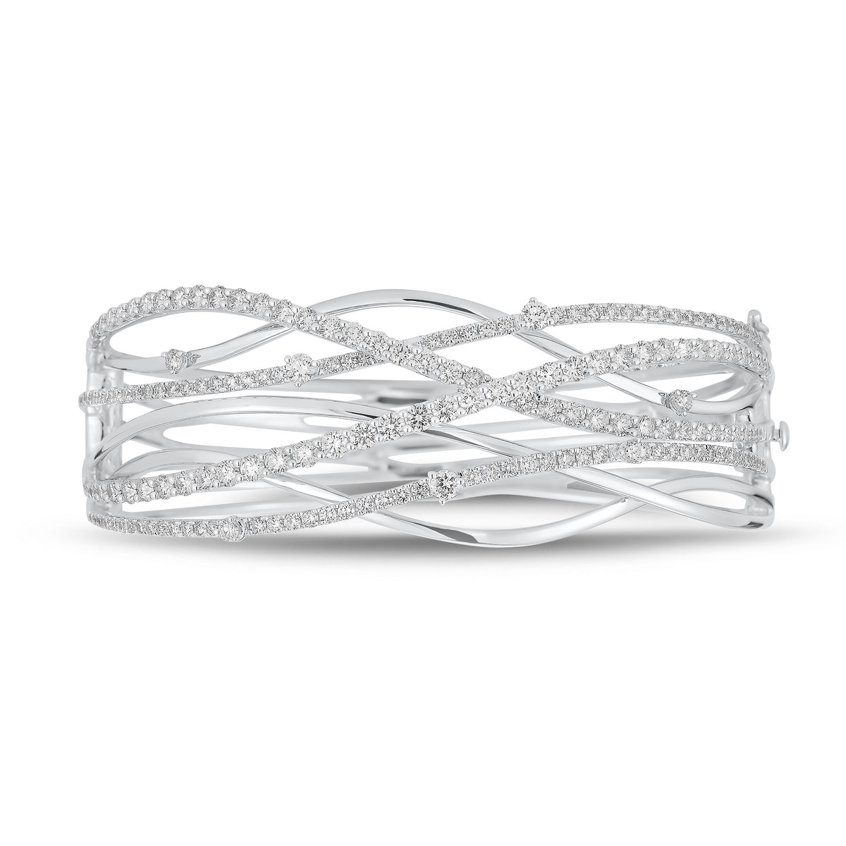 Diamond Wave Bangle - 18K white gold weighing 36.72 grams  - 49 round diamonds weighing 2.32 carats  - 126 round diamonds weighing 2.10 carats