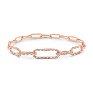 Diamond Paperclip Chain Bracelet - 14K rose gold weighing 8.00 grams - 374 round diamonds totaling 1.20 carats