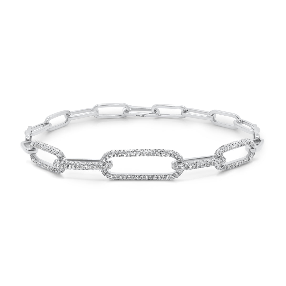 Diamond Paperclip Chain Bracelet - 14K white gold weighing 8.00 grams - 374 round diamonds totaling 1.20 carats