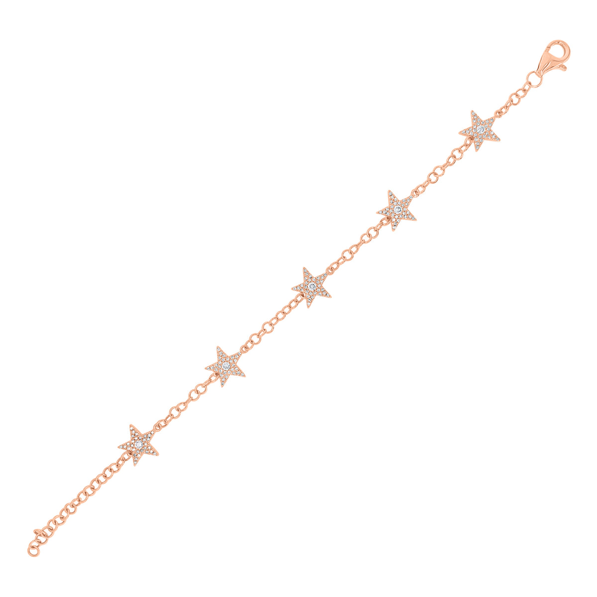 Diamond Five-Star Bracelet -14K rose gold weighing 4.42GR -155 round diamonds weighing 0.55 total carrot