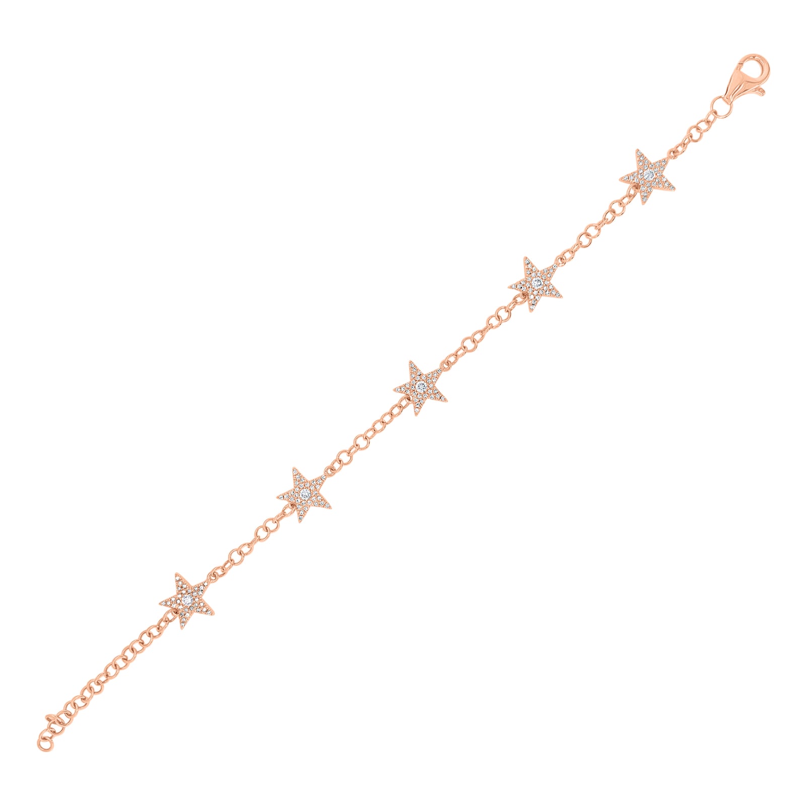 Diamond Five-Star Bracelet -14K yellow gold weighing 4.42GR -155 round diamonds weighing 0.55 total carrot