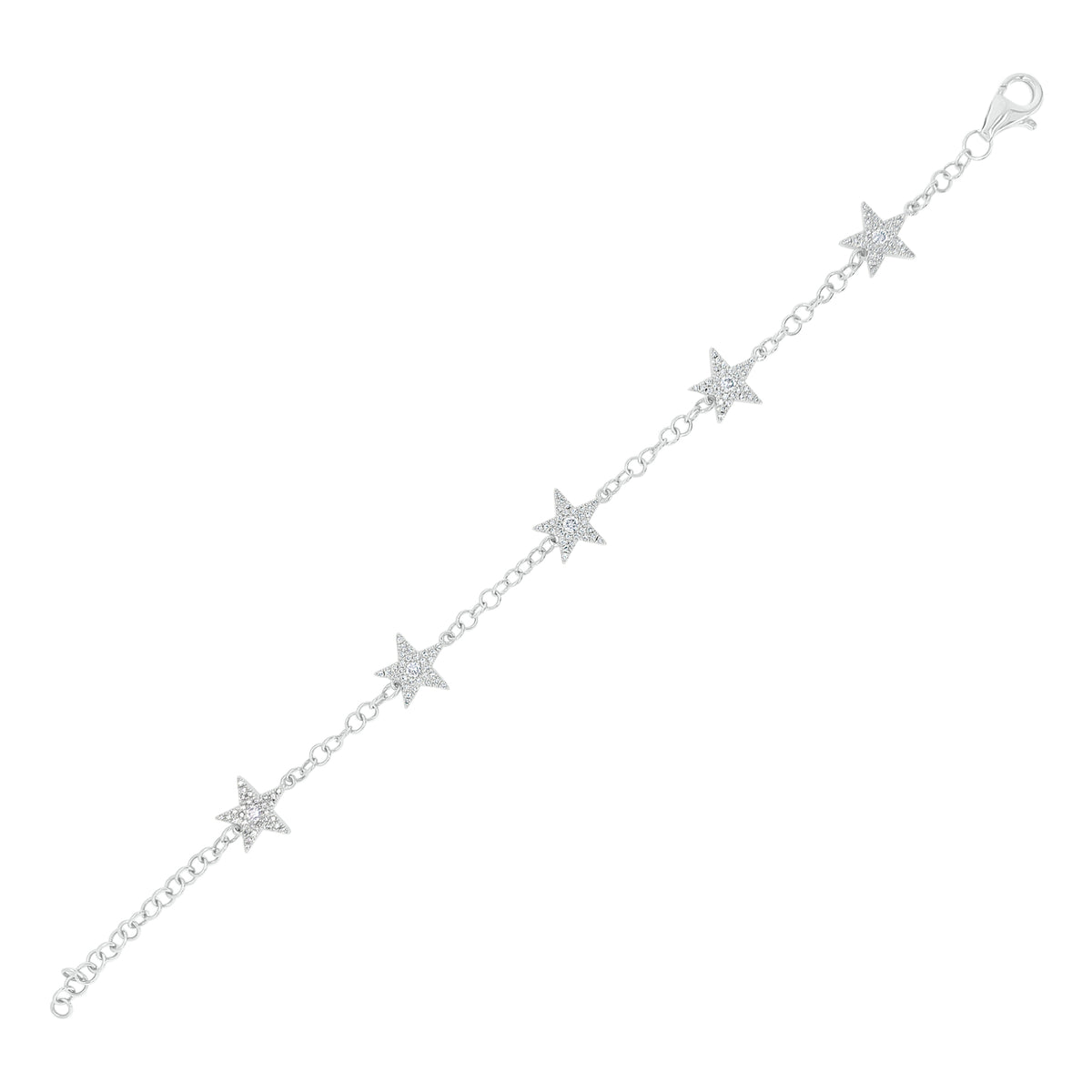 Diamond Five-Star Bracelet -14K white gold weighing 4.42GR -155 round diamonds weighing 0.55 total carrot