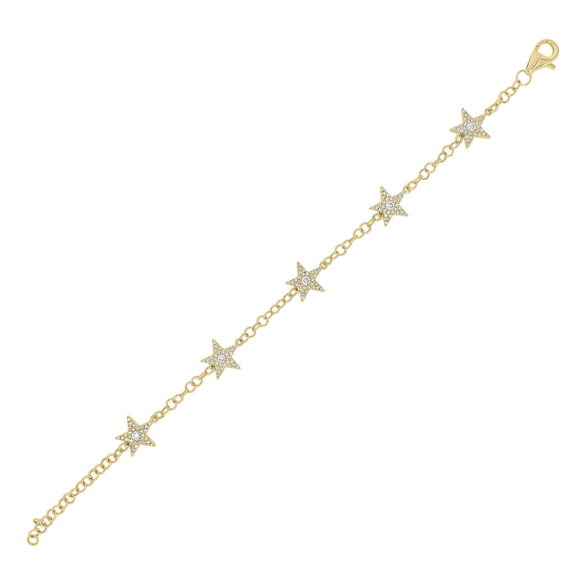 Diamond Five-Star Bracelet -14K yellow gold weighing 4.42GR -155 round diamonds weighing 0.55 total carrot
