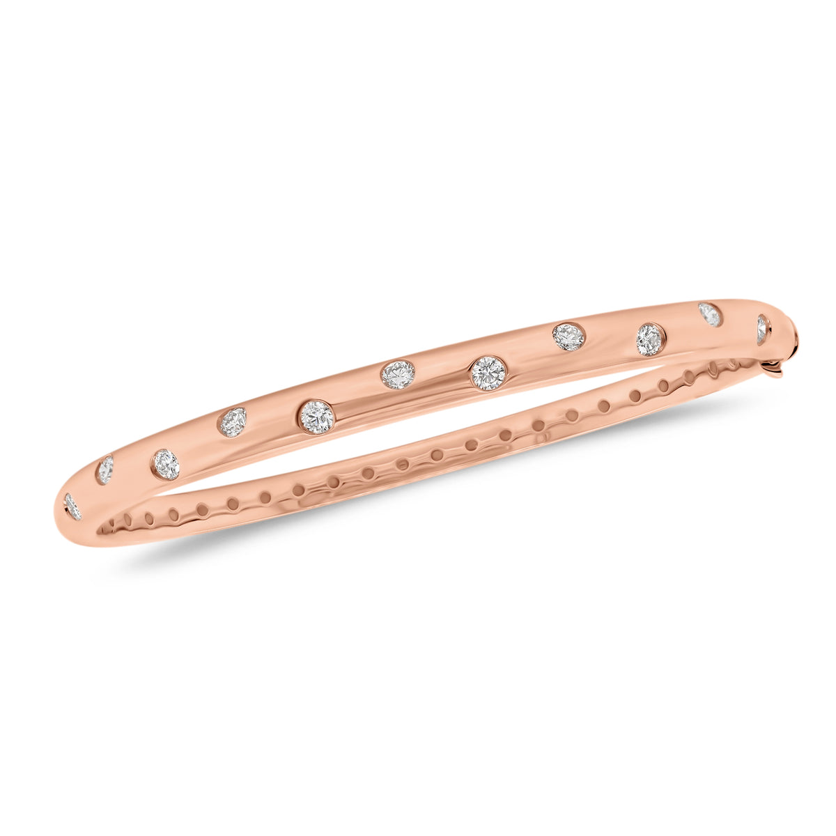 Diamond Dot Bangle  - 18K gold weighing 18.57 grams  - 11 round diamonds totaling 0.57 carats
