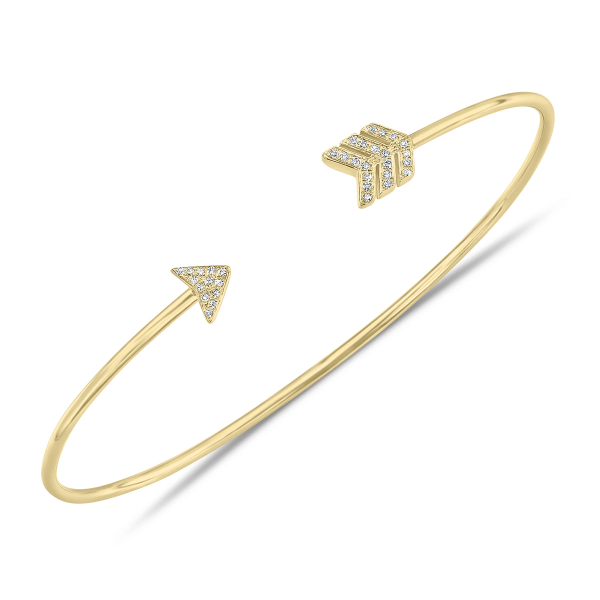 Diamond arrow bangle bracelet - 14K gold weighting 11.53 grams.  - 34 round diamonds totaling 0.09 carat weight.