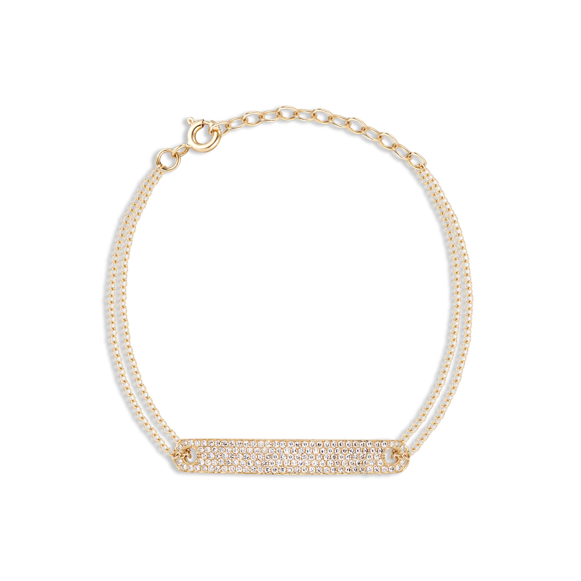 Double Cable Chain Bracelet with Diamond Bar - 14K gold weighing 3.10 grams - 145 round diamonds totaling 0.37 carats