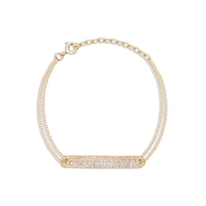 Double Cable Chain Bracelet with Diamond Bar - 14K gold weighing 3.10 grams - 145 round diamonds totaling 0.37 carats