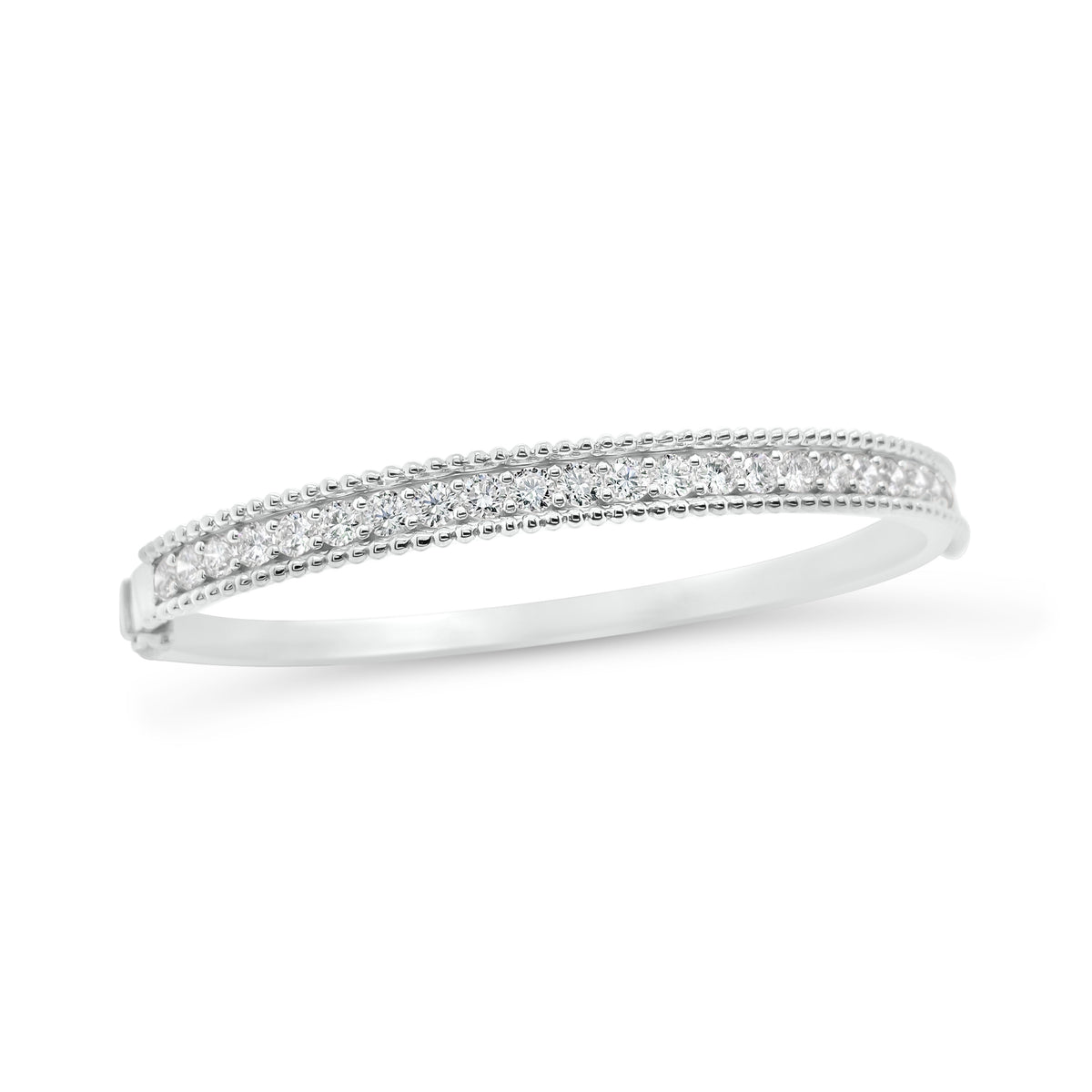 Diamond Beaded Gold Bangle -18K white gold weighing 19.28 grams -25 round diamonds totaling 2.25 carats