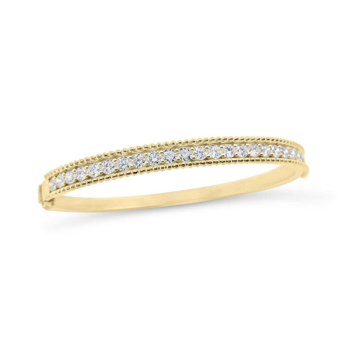 Diamond Beaded Gold Bangle -18K yellow gold weighing 19.28 grams -25 round diamonds totaling 2.25 carats