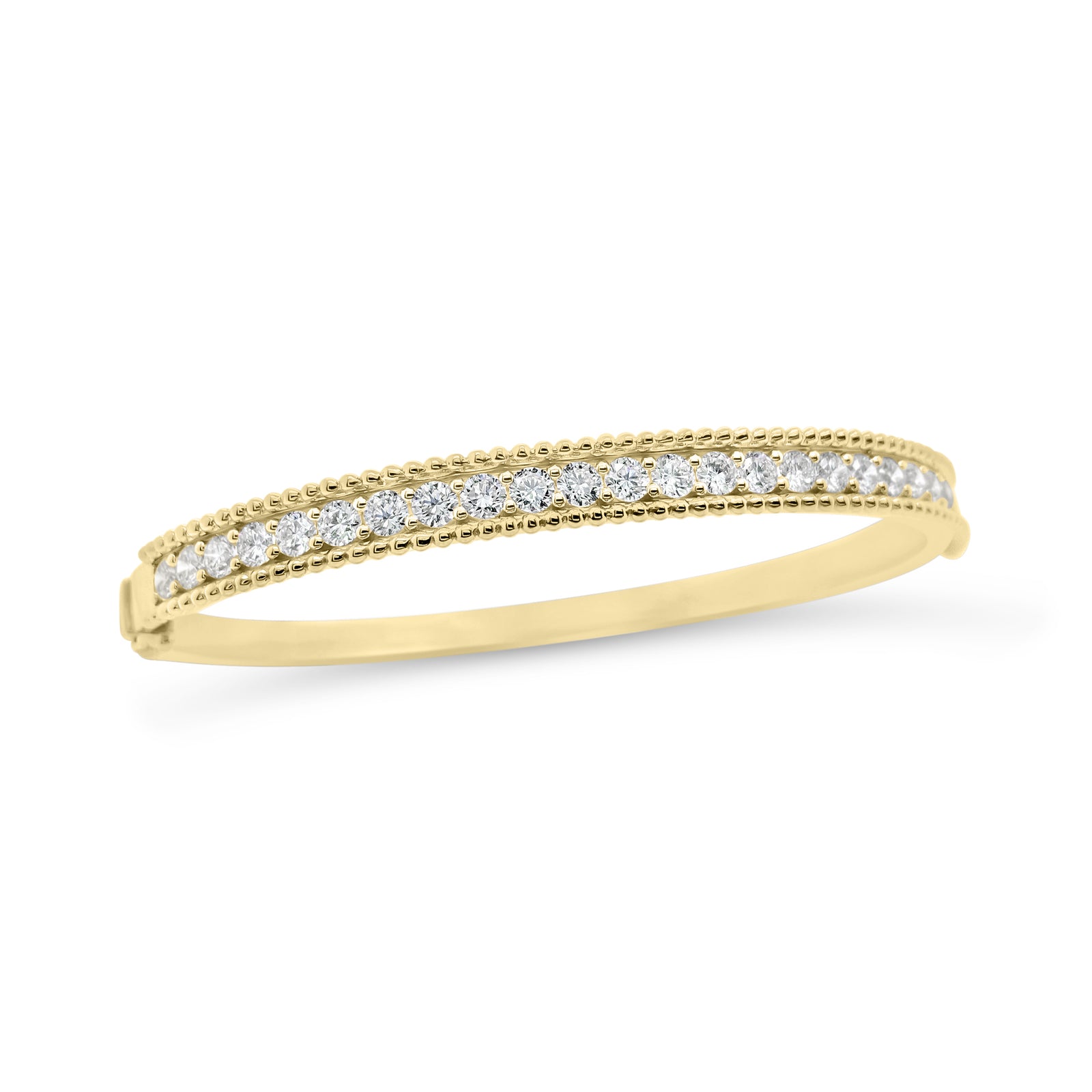 Diamond Beaded Gold Bangle -18K yellow gold weighing 19.28 grams -25 round diamonds totaling 2.25 carats