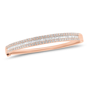 Baguette and Round Diamond Bangle Bracelet - 18K gold weighing 20.68 grams - 70 round diamonds weighing 1.12 carats - 51 slim baguettes weighing 0.98 carats