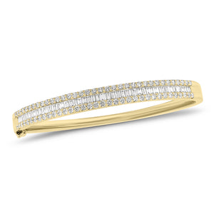 Baguette and Round Diamond Bangle Bracelet - 18K gold weighing 20.68 grams - 70 round diamonds weighing 1.12 carats - 51 slim baguettes weighing 0.98 carats