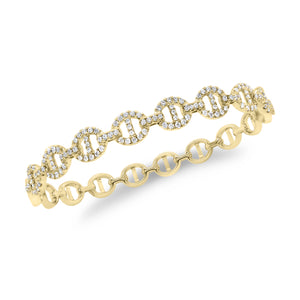 Diamond Tri-Link Bangle Bracelet -18K yellow gold weighing 13.08 grams -140 round diamonds weighing .85 carats