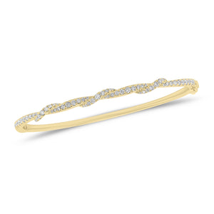 Solid 18k yellow gold weighing 9.14 grams with 65 round diamonds weighing 0.67 carats Diamond Twist Bangle | Nuha Jewelers