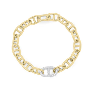 Gold Tri-Link Bracelet with Diamond Accent Piece - 14K yellow gold weighing 12.70 grams - 248 round diamonds totaling 0.67 carats