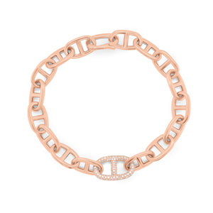 Gold Tri-Link Bracelet with Diamond Accent Piece - 14K rose gold weighing 12.70 grams - 248 round diamonds totaling 0.67 carats