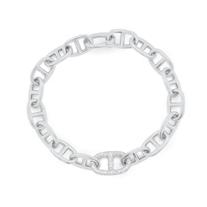 Gold Tri-Link Bracelet with Diamond Accent Piece - 14K white gold weighing 12.70 grams - 248 round diamonds totaling 0.67 carats