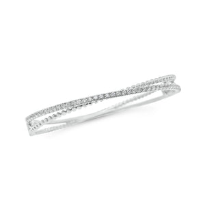 Diamond Two-Tone Crossover Bangle Bracelet -18K white gold weighing 16.71 grams -43 round diamonds totaling 0.77 carats
