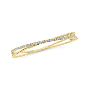 Diamond Two-Tone Crossover Bangle Bracelet -18K yellow gold weighing 16.71 grams -43 round diamonds totaling 0.77 carats