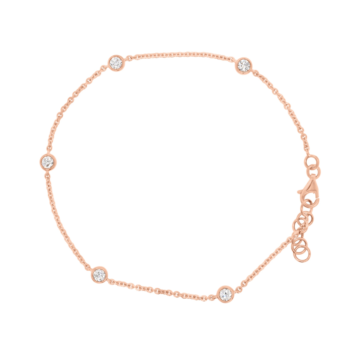 Diamonds by the Yard 5-Stone Bracelet - 18K rose gold weighing 2.75 grams - 5 round diamonds totaling 0.49 carats