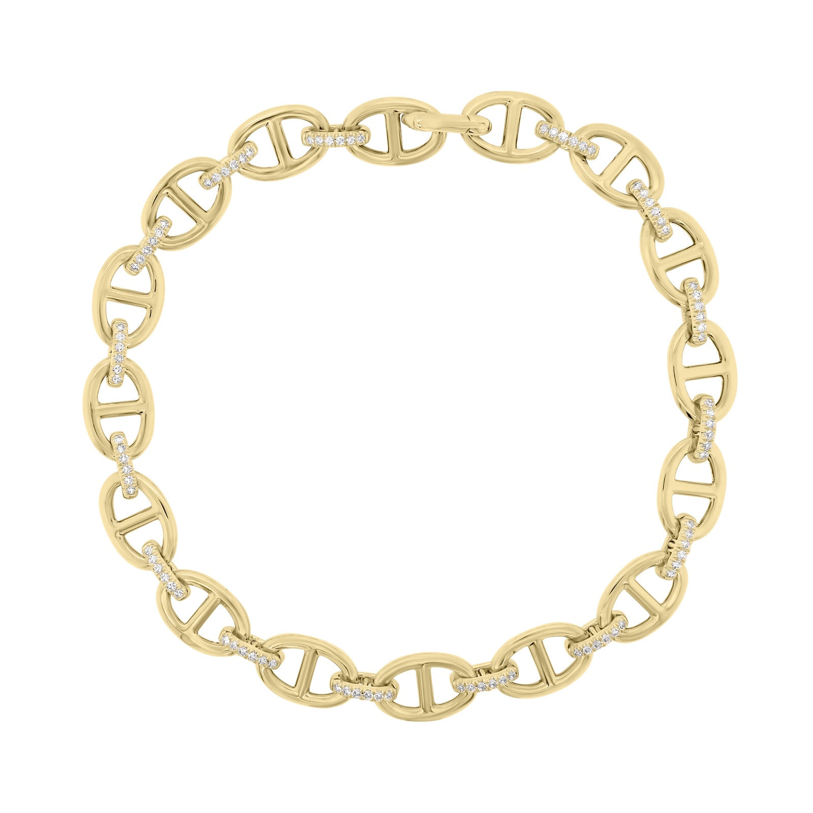 Diamond & Gold Tri-Link Bracelet - 14K yellow gold weighing 8.63 grams  - 90 round diamonds totaling 0.25 carats