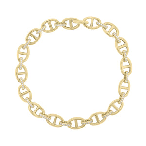 Diamond & Gold Tri-Link Bracelet - 14K yellow gold weighing 8.63 grams  - 90 round diamonds totaling 0.25 carats