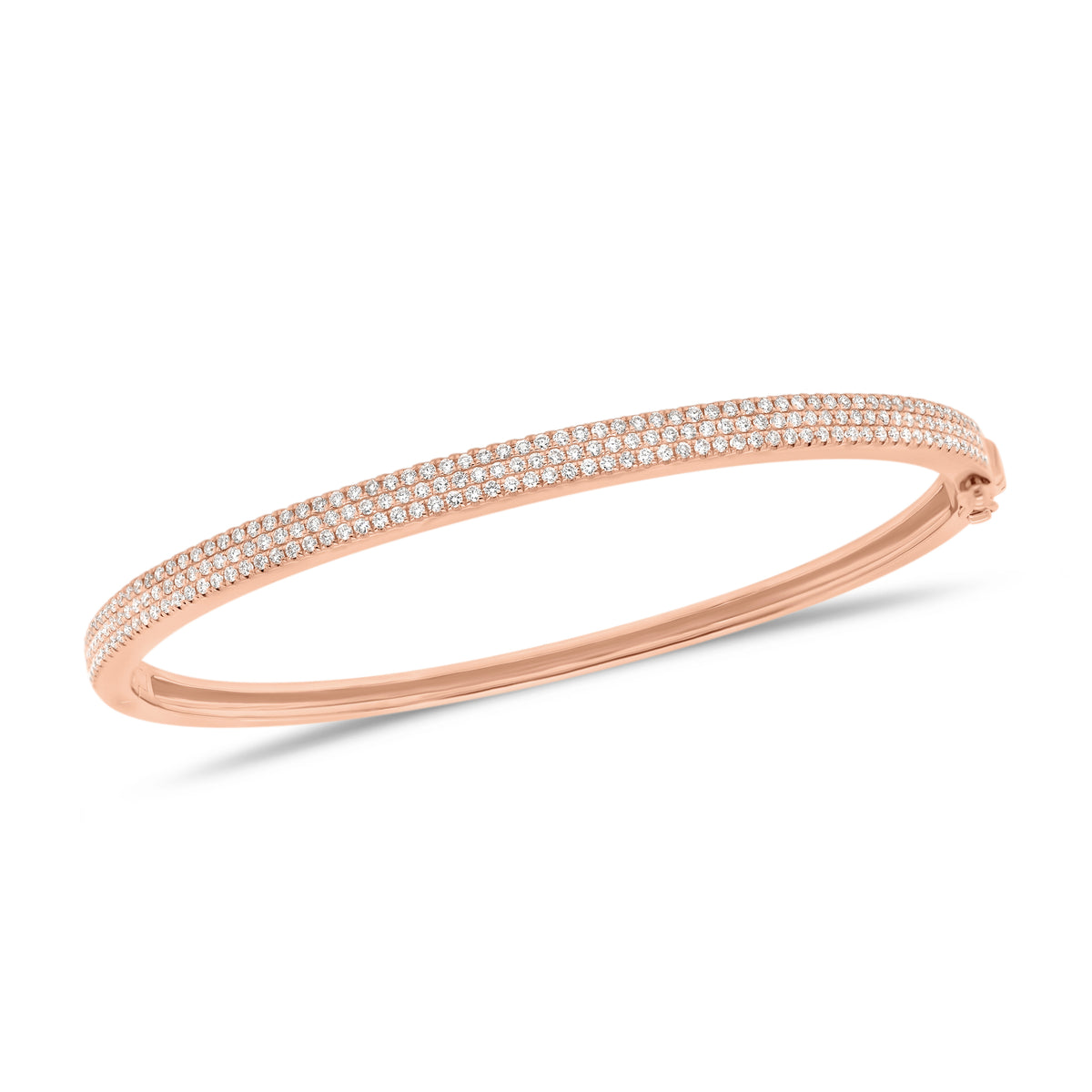 Pave Diamond Bangle Bracelet  - 14K gold weighing 10.30 grams  - 203 round full cut diamonds totaling 0.78 carats