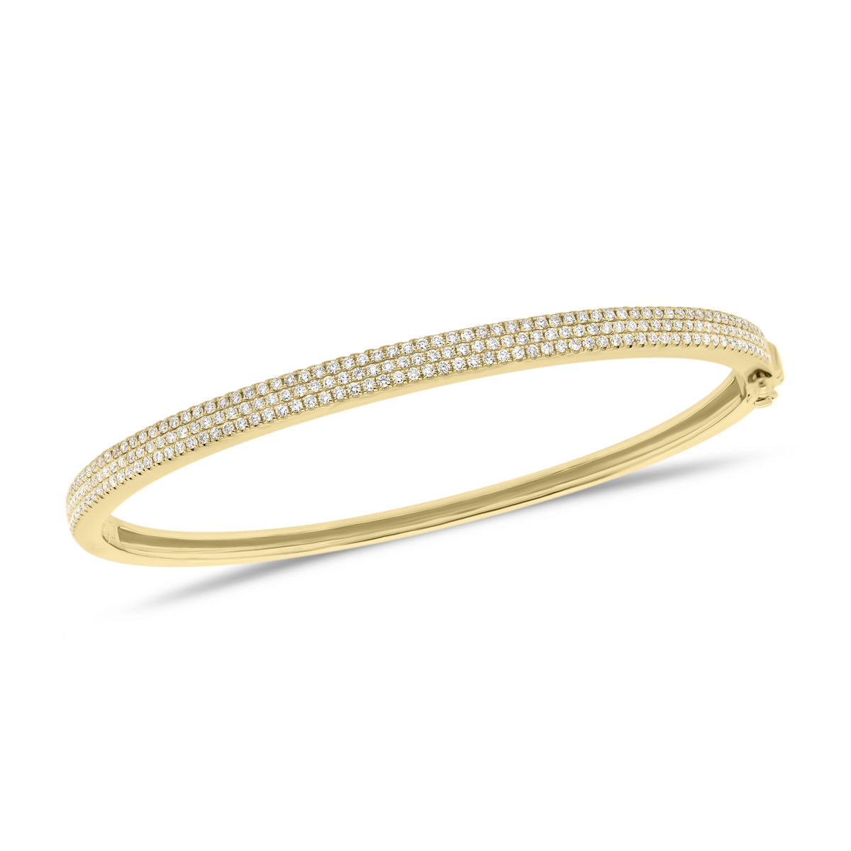 Pave Diamond Bangle Bracelet  - 14K gold weighing 10.30 grams  - 203 round full cut diamonds totaling 0.78 carats
