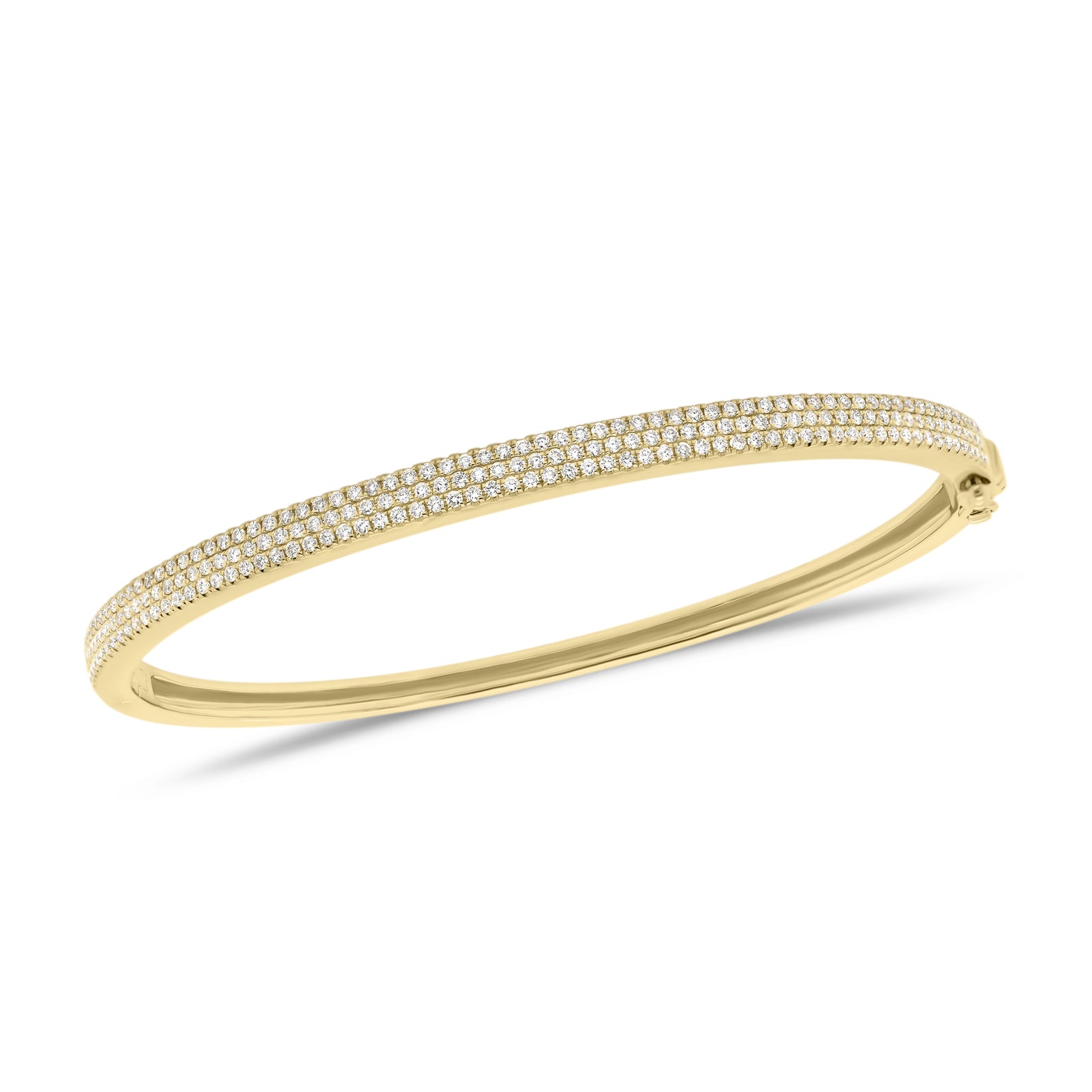 Pave Diamond Bangle Bracelet  - 14K gold weighing 10.30 grams  - 203 round full cut diamonds totaling 0.78 carats