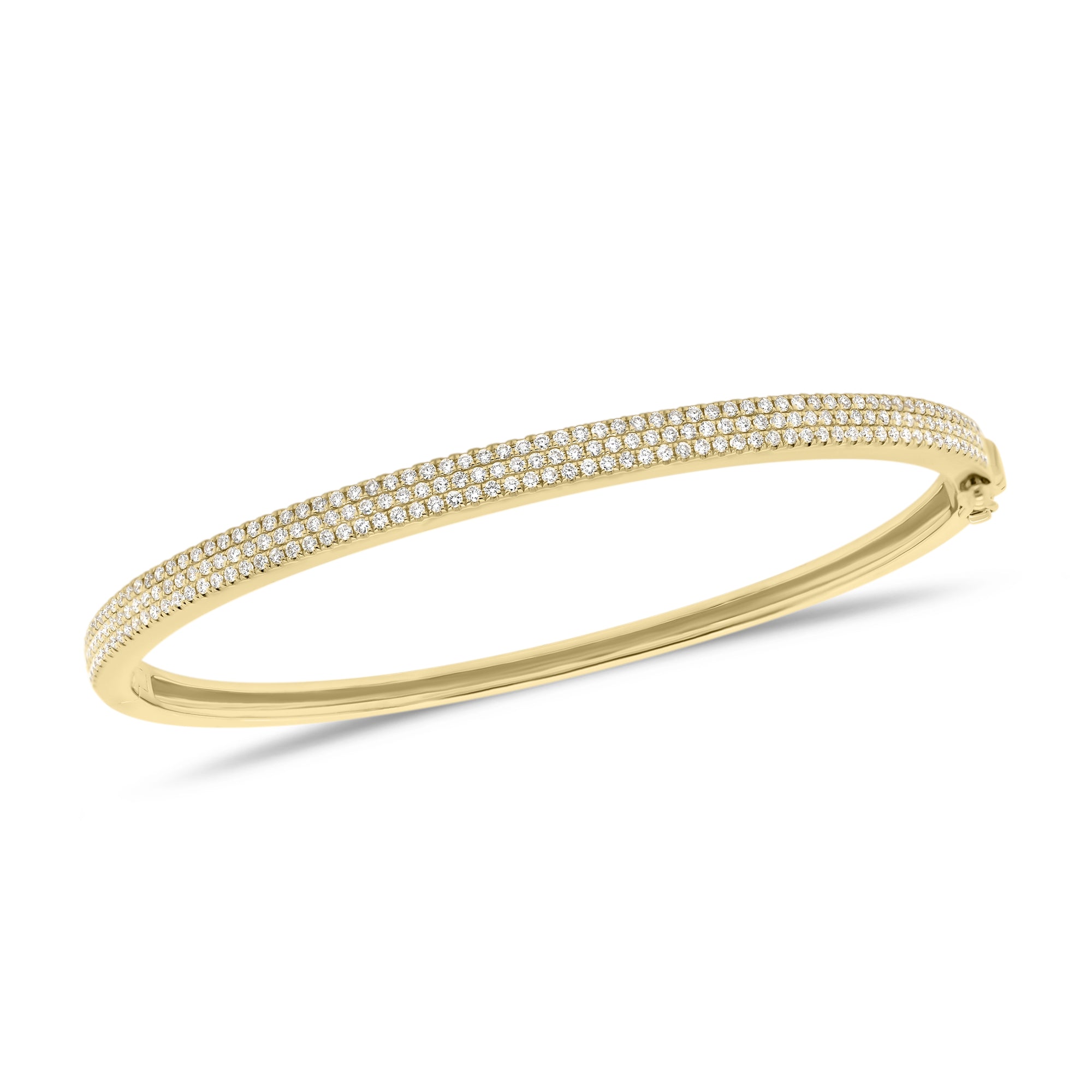 Pave Diamond Bangle Bracelet  - 14K gold weighing 10.30 grams  - 203 round full cut diamonds totaling 0.78 carats