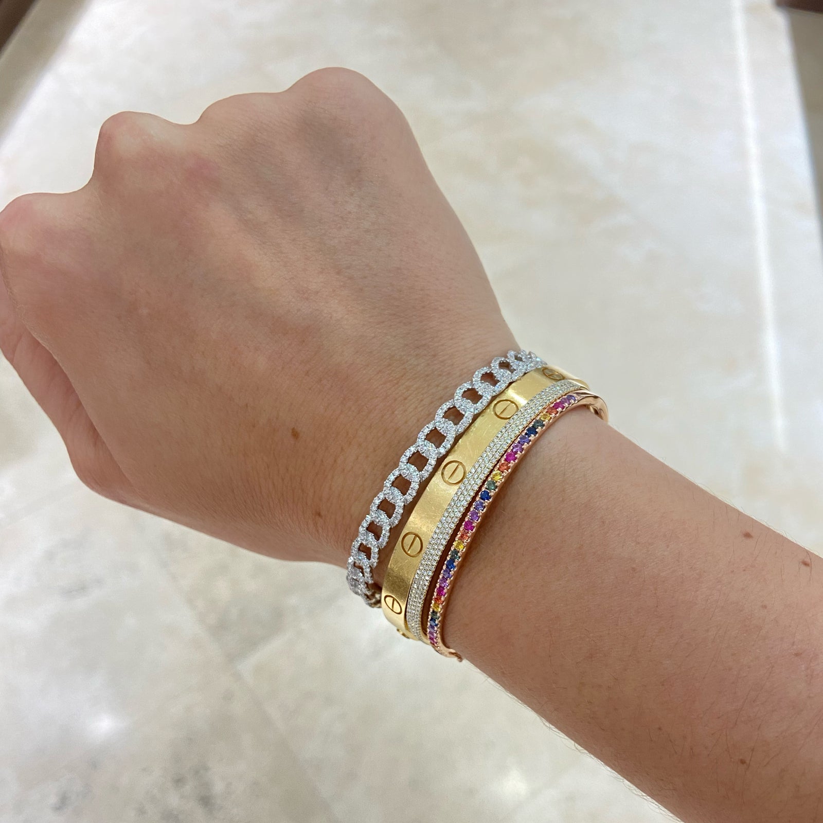 Diamond Chain Bangle Bracelet -14K white gold weighing 13.47 grams -191 round diamonds totaling 1.44 carats